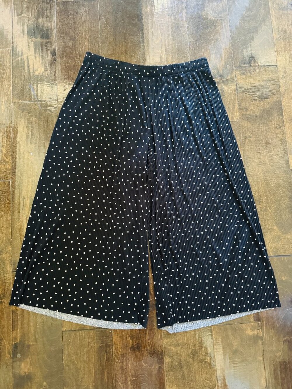 J. Jill Wearever Wide Leg Culotte Pants Womens XL Black White Polka Dot Ribbed P